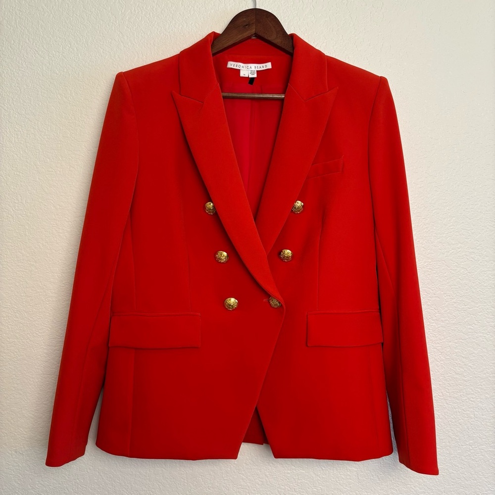 Veronica Beard Scarlet Double-Breasted Blazer with Gold Buttons